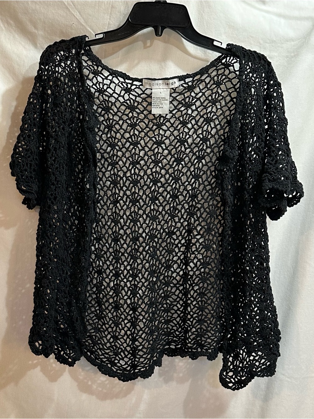 Madison Leigh Black Crochet Open Cardigan